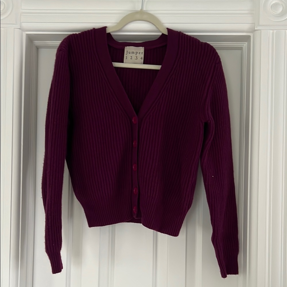 Pink City Prints Cropped Cashmere Berry Colored Sweater